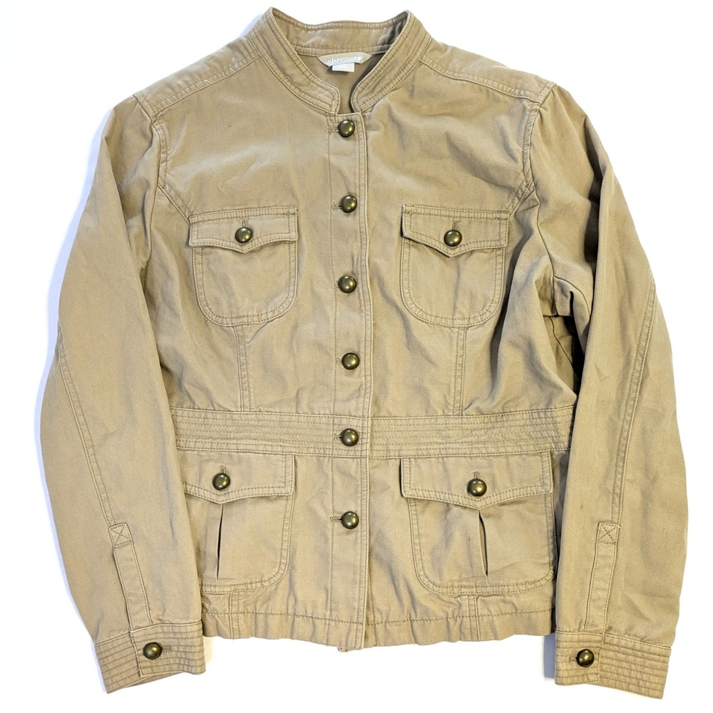Janeville Tan Canvas Utility Military Field Jacket Brass Buttons Womens XL
